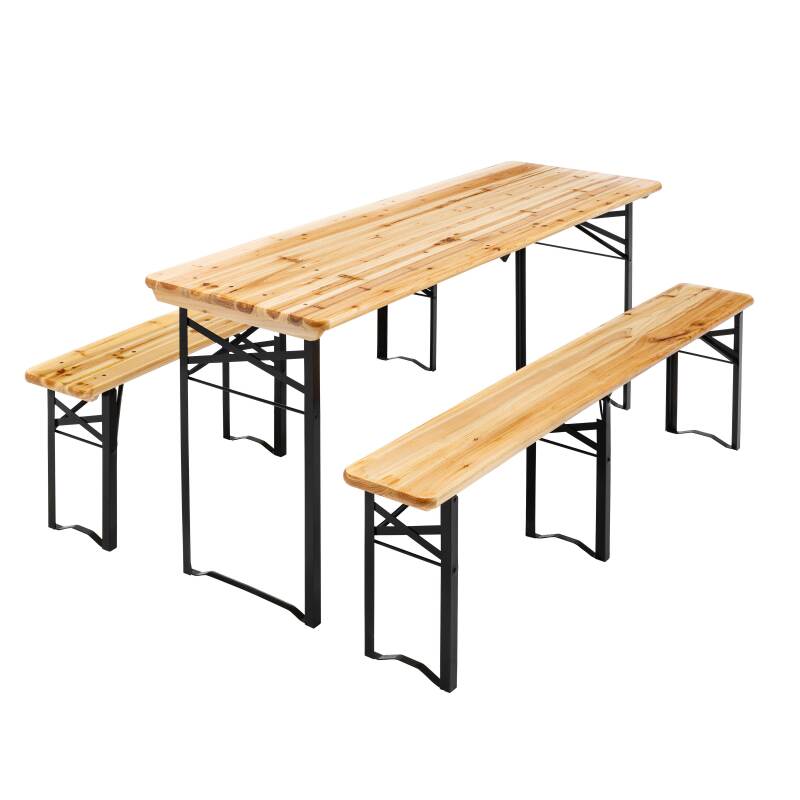 Set tavolo + 2 panche pieghevoli in legno 180 cm