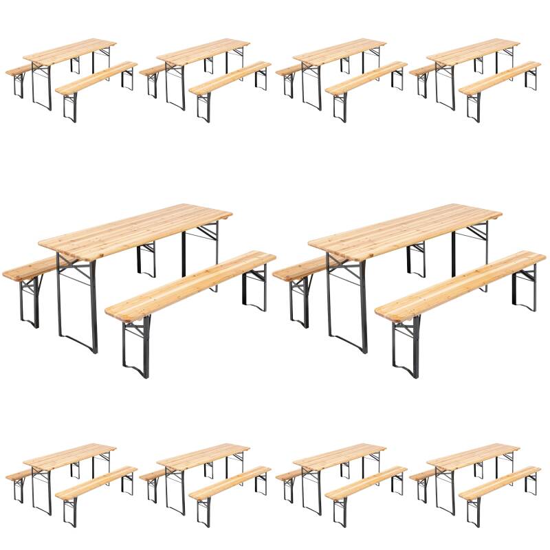 Set tavolo da brasserie e panche in legno 180 cm - Set da 10