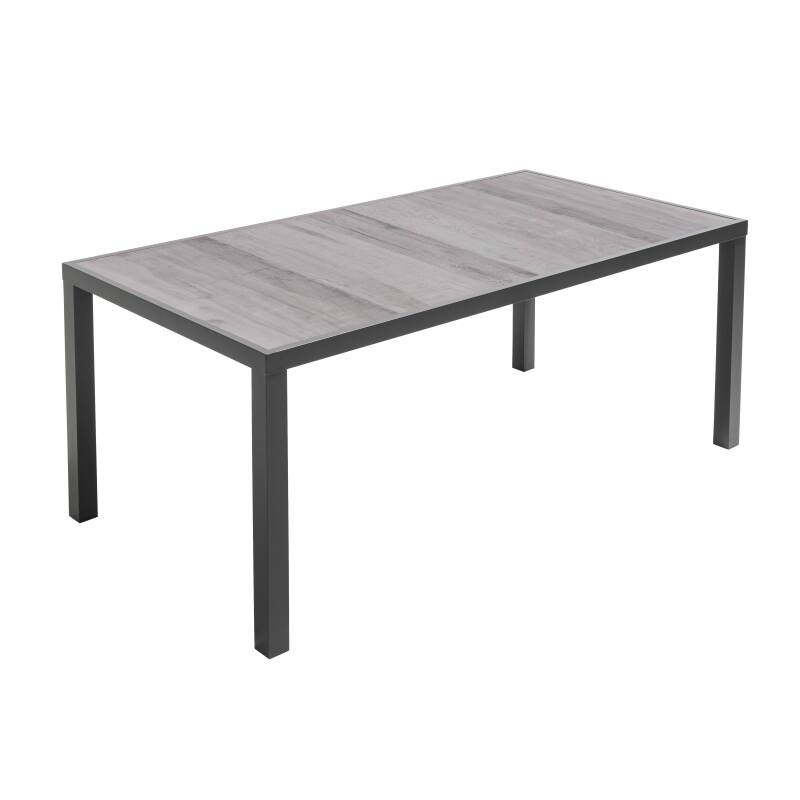 Tavolo da giardino con piano in ceramica effetto legno grigio (185 x 95 x 74 cm)