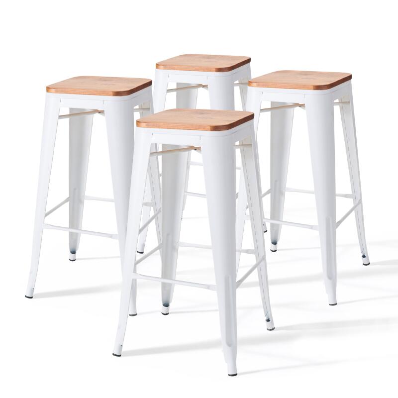 Set di 4 sgabelli da bar opachi e legno (43 x 43 x 76 cm)