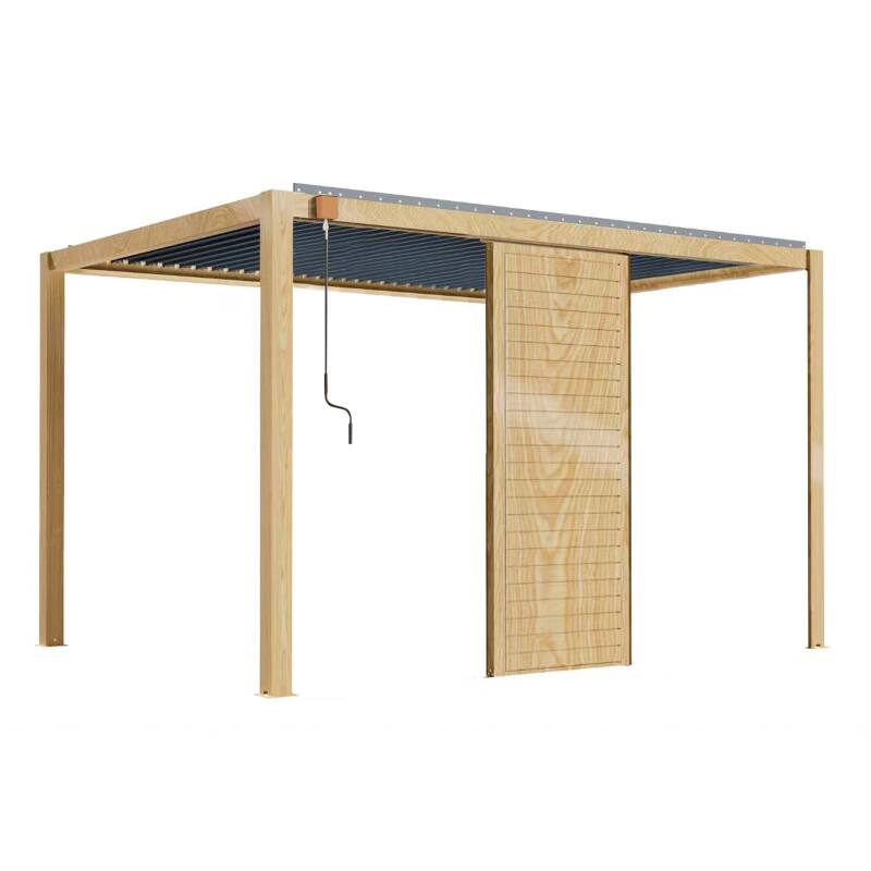 Pergola bioclimatica autoportante 3 x 4 m in alluminio con decoro legno con 1, 2 o 3 schermi