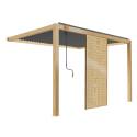 Pergola bioclimatica addossata 3 x 4 m in alluminio con decoro legno con 1, 2 o 3 schermi