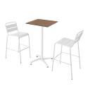 Tavolo alto 60x60 cm inclinabile in laminato con gamba bianca e sedie in metallo