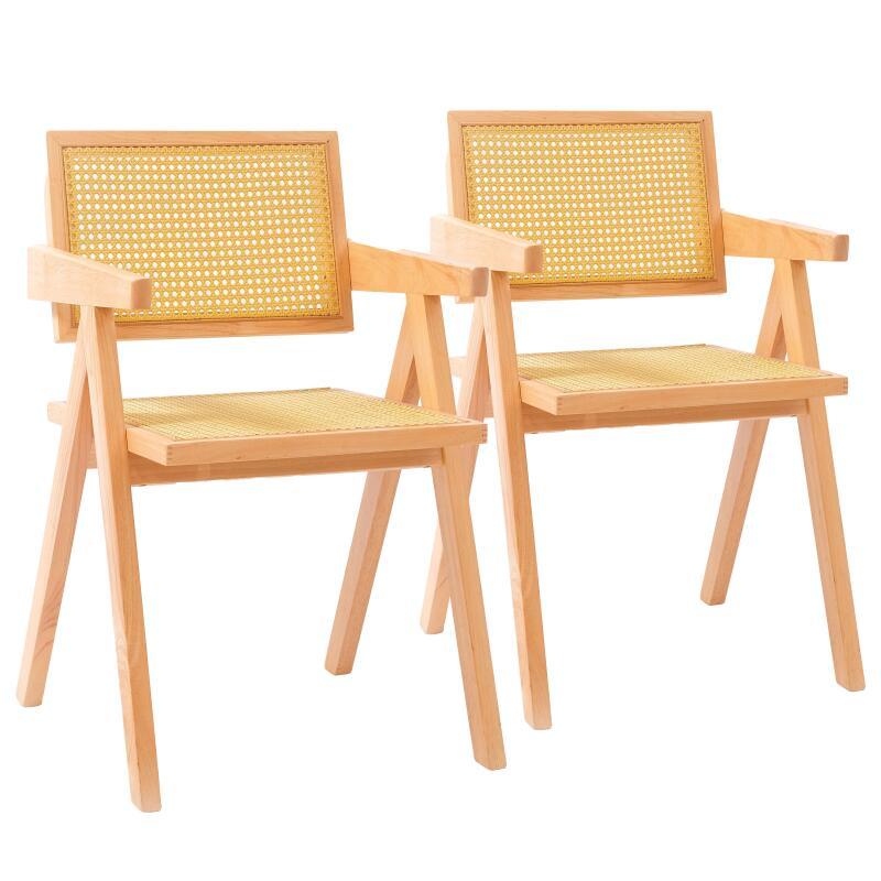 Set di 2 sedie con braccioli in rattan naturale e legno massello FSC®