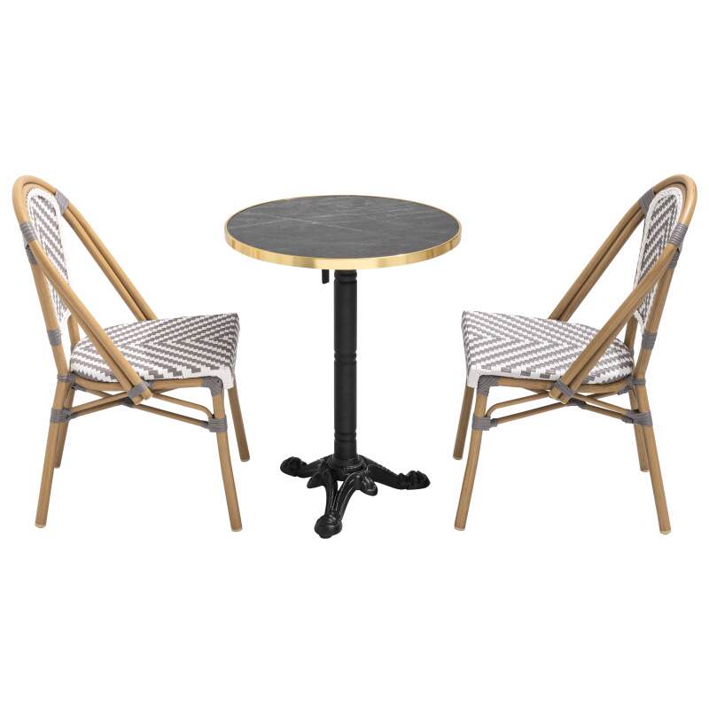 Tavolo da terrazza ⌀60 cm reclinabile in laminato e 2 sedie in alluminio stile bistrot 